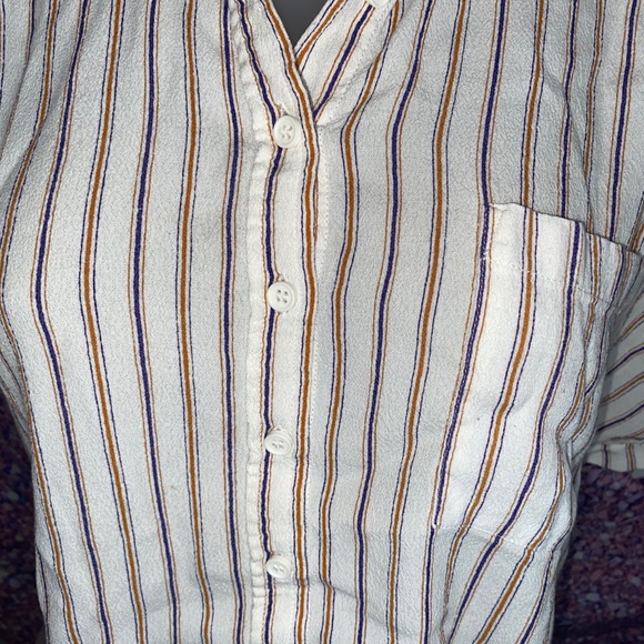 Forever21 White with blue/brown stripes crop shirt - Picture 3 of 4
